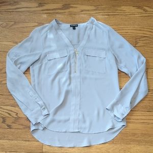 Express Gray Long Sleeve Buttoned Blouse